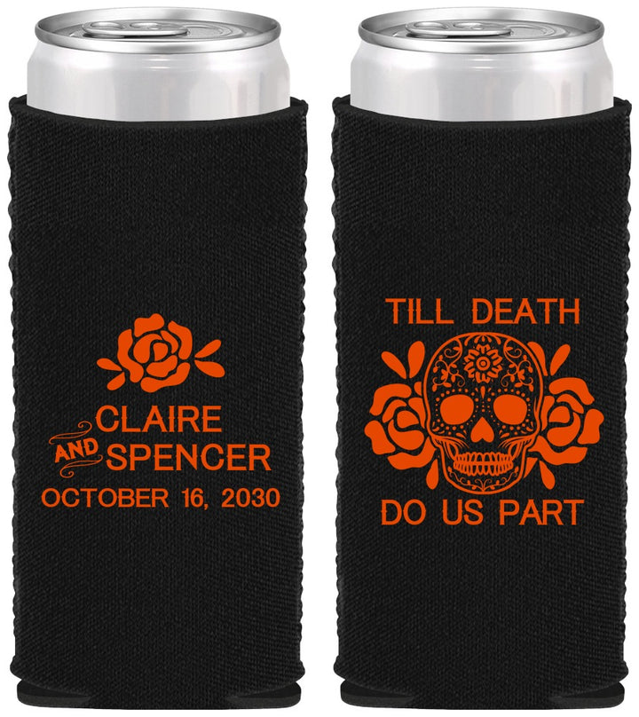 Custom Wedding Neoprene Slim Can Coolers - Till Death Do Us Part | 380