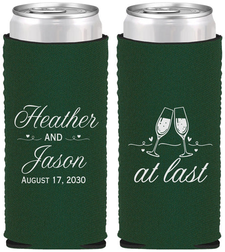 Custom Wedding Neoprene Slim Can Coolers - At Last | 382