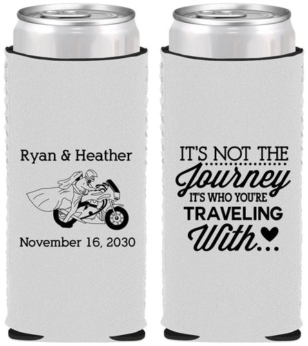 Custom Wedding Neoprene Slim Can Coolers - Journey Traveling With | 385