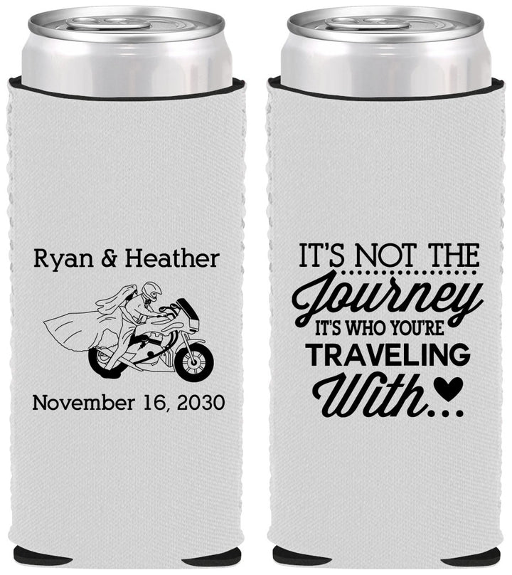 Custom Wedding Neoprene Slim Can Coolers - Journey Traveling With | 385