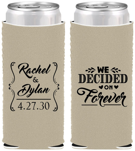 Custom Wedding Neoprene Slim Can Coolers - We Decided On Forever | 386