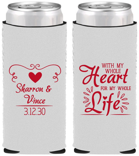 Custom Wedding Neoprene Slim Can Coolers - Heart Life | 387