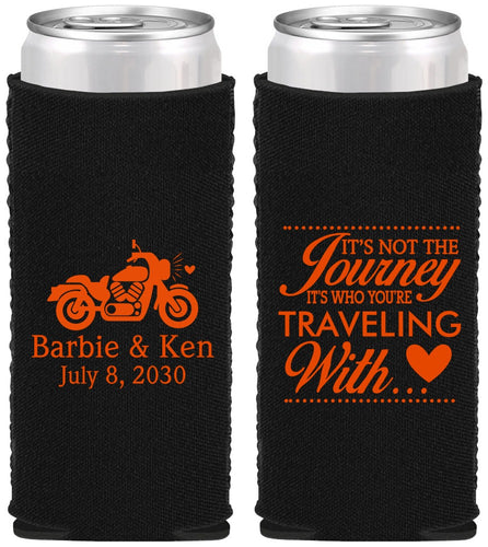 Custom Wedding Neoprene Slim Can Coolers - Journey Traveling With | 388
