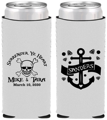 Custom Wedding Neoprene Slim Can Coolers - Anchor Nautical | 391