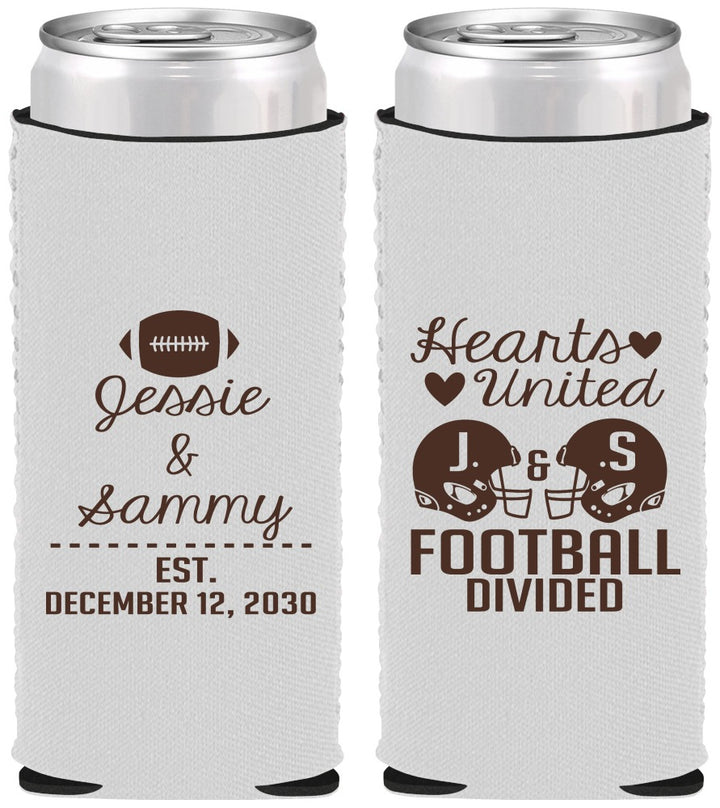 Custom Wedding Neoprene Slim Can Coolers - Hearts United Football | 395