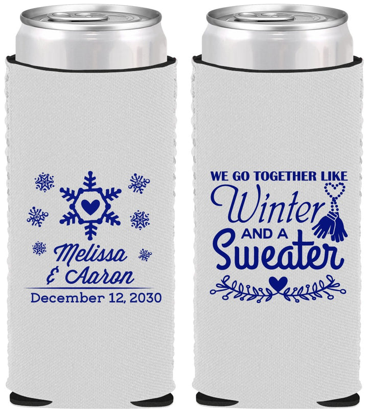 Custom Wedding Neoprene Slim Can Coolers - Christmas Winter | 399