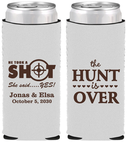 Custom Wedding Neoprene Slim Can Coolers - The Hunt Is Over | 400