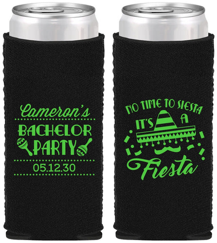 Custom Bachelor Party Neoprene Slim Can Coolers - Siesta Fiesta Mexican | 40000