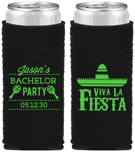 Custom Bachelor Party Neoprene Slim Can Coolers - Viva La Fiesta Mexican | 40001