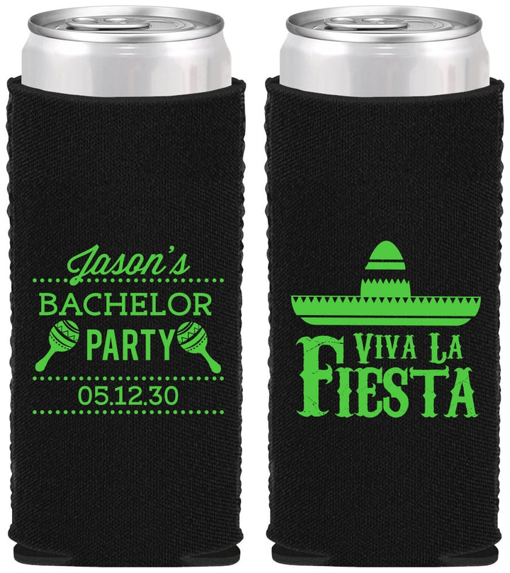 Custom Bachelor Party Neoprene Slim Can Coolers - Viva La Fiesta Mexican | 40001