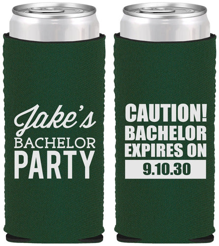 Custom Bachelor Party Neoprene Slim Can Coolers - Caution Expires On | 40009