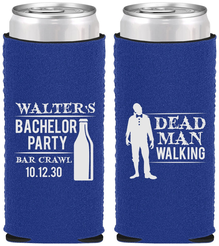 Custom Bachelor Party Neoprene Slim Can Coolers - Dead Man Walking | 40011