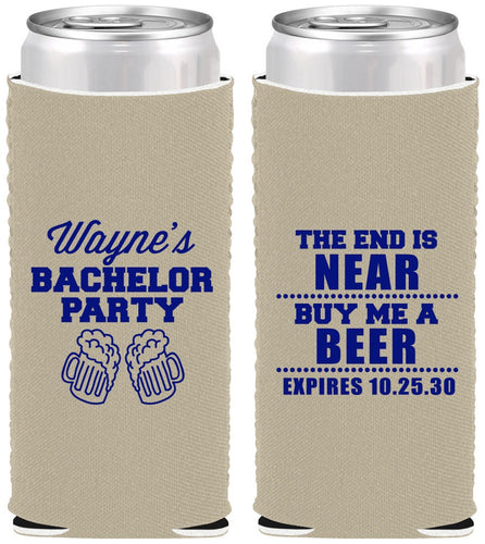 Custom Bachelor Party Neoprene Slim Can Coolers - Beer | 40014