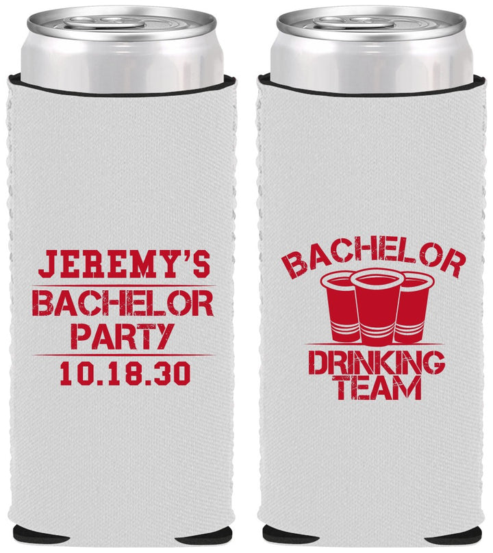 Custom Bachelor Party Neoprene Slim Can Coolers - Drinking Team | 40020