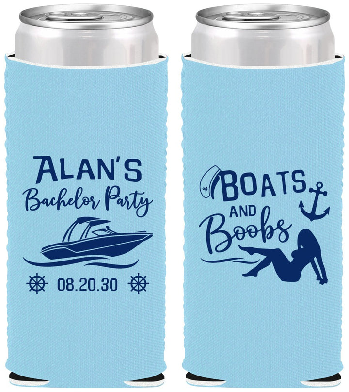 Custom Bachelor Party Neoprene Slim Can Coolers - Nautical Boats | 40021