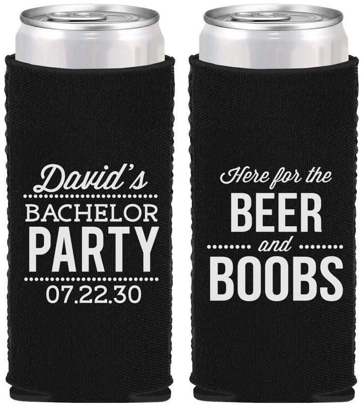Custom Bachelor Party Neoprene Slim Can Coolers - Beer And Boobs | 40027