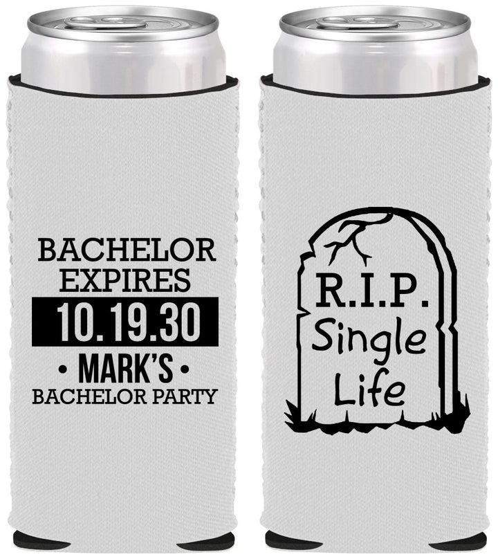 Custom Bachelor Party Neoprene Slim Can Coolers - Rip Single Life | 40028