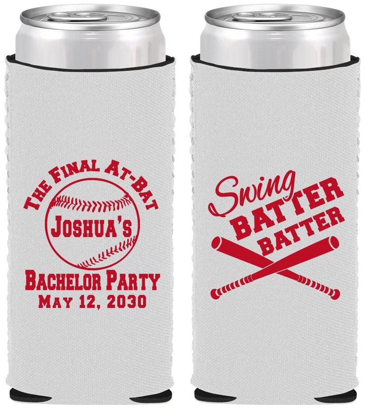 Custom Bachelor Party Neoprene Slim Can Coolers - Baseball | 40038