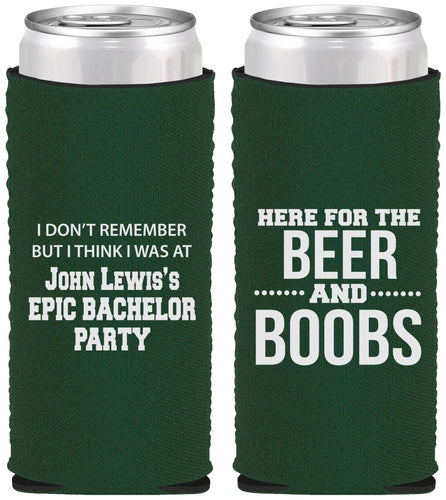 Custom Bachelor Party Neoprene Slim Can Coolers - Beer And Boobs | 40039