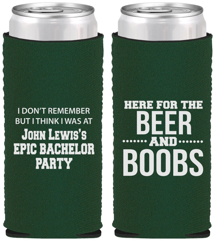 Custom Bachelor Party Neoprene Slim Can Coolers - Beer And Boobs | 40039