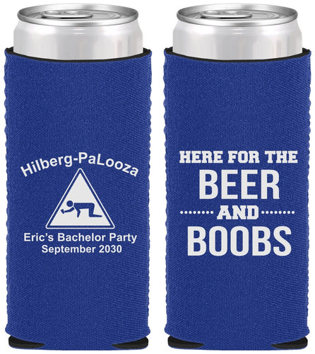 Custom Bachelor Party Neoprene Slim Can Coolers - Beer And Boobs | 40040