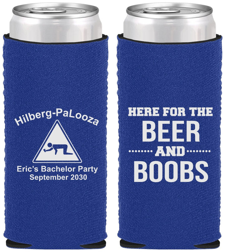 Custom Bachelor Party Neoprene Slim Can Coolers - Beer And Boobs | 40040