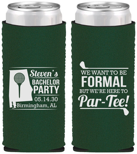 Custom Bachelor Party Neoprene Slim Can Coolers - Golf Par Tee | 40043