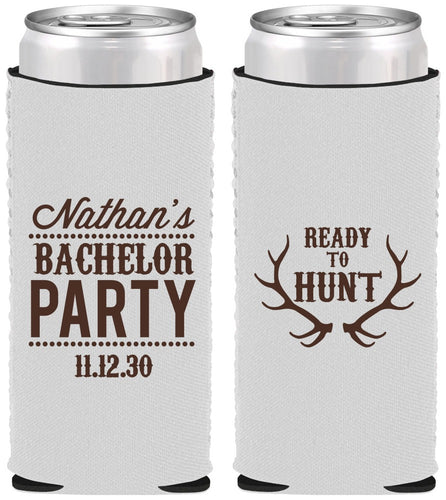 Custom Bachelor Party Neoprene Slim Can Coolers - Ready To Hunt | 40044
