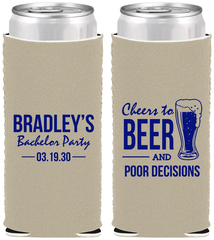 Custom Bachelor Party Neoprene Slim Can Coolers - Beer Pour Decisions | 40045