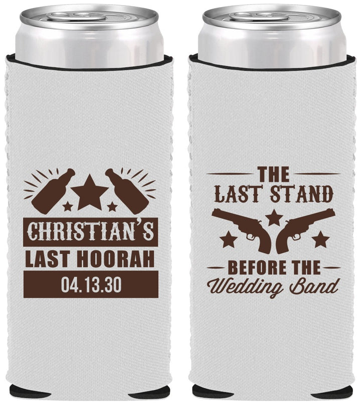 Custom Bachelor Party Neoprene Slim Can Coolers - Last Stand | 40046