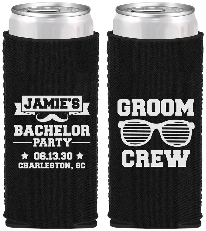 Custom Bachelor Party Neoprene Slim Can Coolers - Groom Crew | 40047