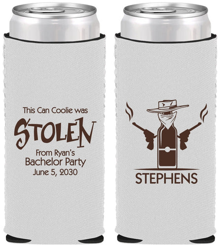 Custom Bachelor Party Neoprene Slim Can Coolers - Stolen | 40049