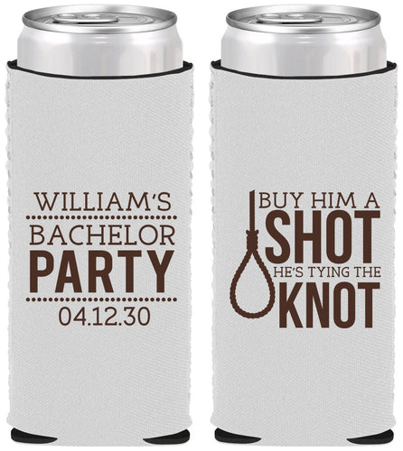 Custom Bachelor Party Neoprene Slim Can Coolers - Buy Him A Shot | 40051