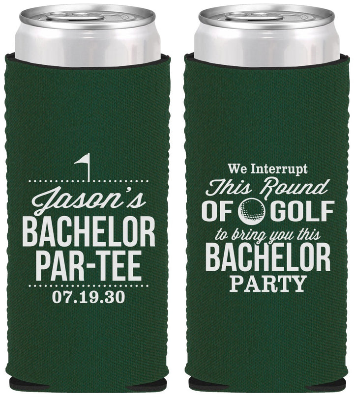 Custom Bachelor Party Neoprene Slim Can Coolers - Golf | 40052