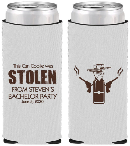 Custom Bachelor Party Neoprene Slim Can Coolers - Stolen | 40053