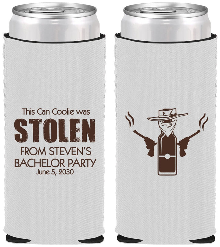 Custom Bachelor Party Neoprene Slim Can Coolers - Stolen | 40053