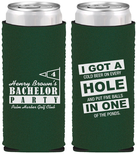 Custom Bachelor Party Neoprene Slim Can Coolers - Golf | 40055