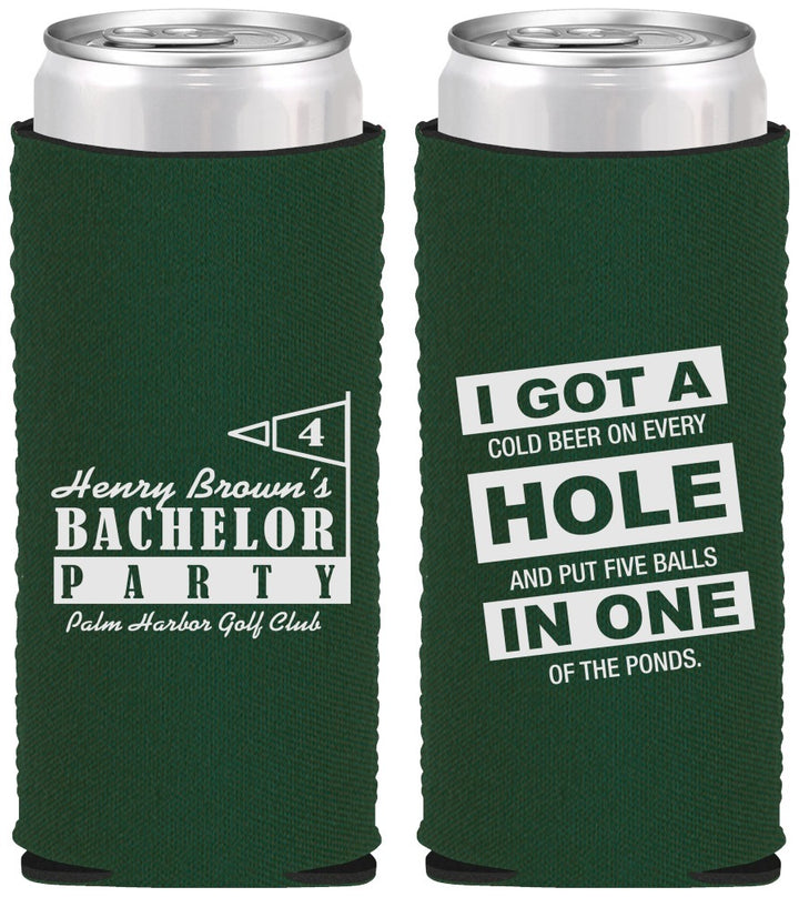 Custom Bachelor Party Neoprene Slim Can Coolers - Golf | 40055