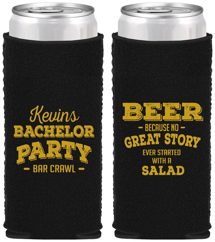 Custom Bachelor Party Neoprene Slim Can Coolers - Great Story | 40057