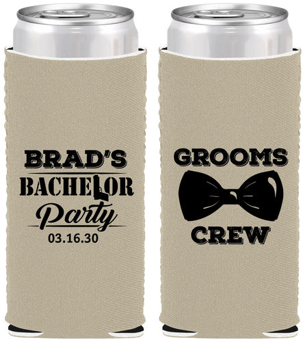 Custom Bachelor Party Neoprene Slim Can Coolers - Grooms Crew | 40070
