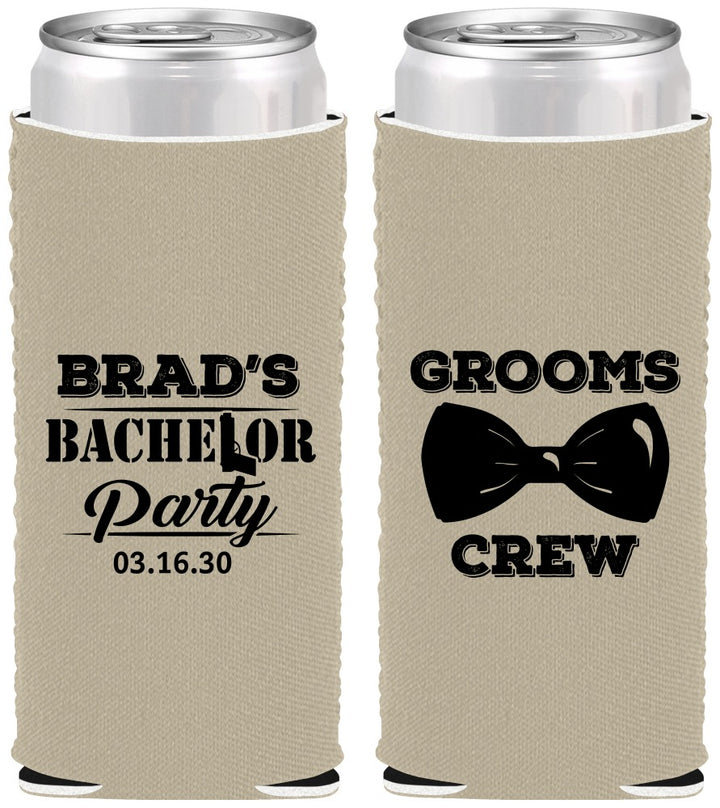 Custom Bachelor Party Neoprene Slim Can Coolers - Grooms Crew | 40070
