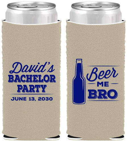 Custom Bachelor Party Neoprene Slim Can Coolers - Beer Me Bro | 40071