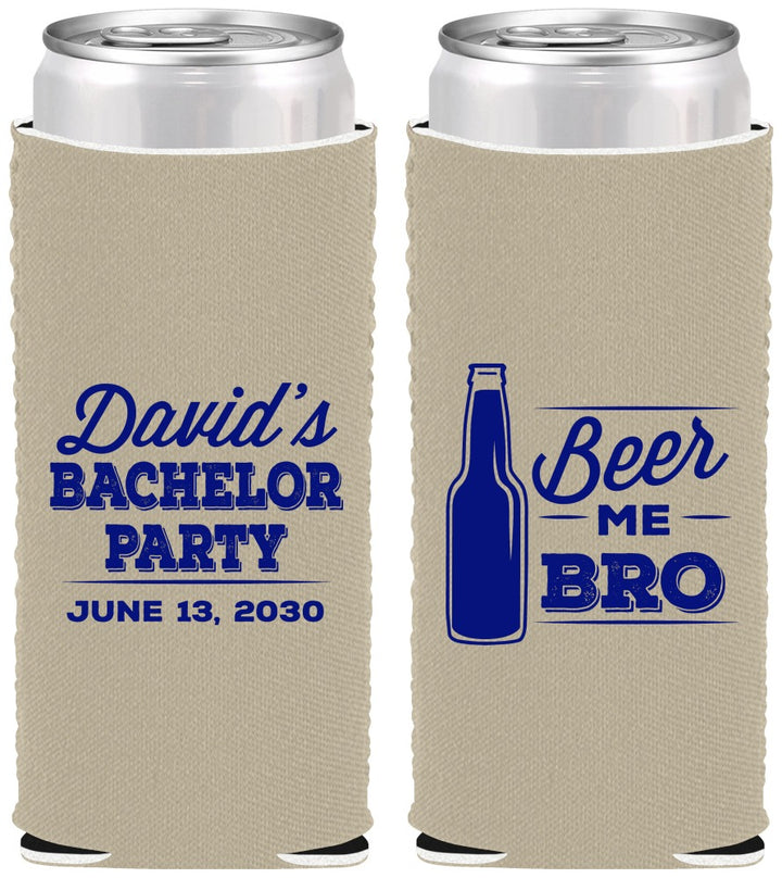 Custom Bachelor Party Neoprene Slim Can Coolers - Beer Me Bro | 40071