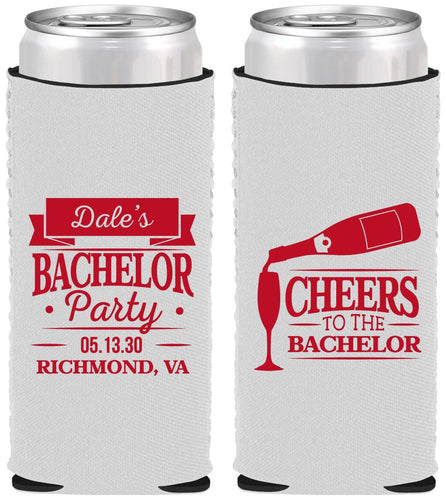 Custom Bachelor Party Neoprene Slim Can Coolers - Cheers | 40072