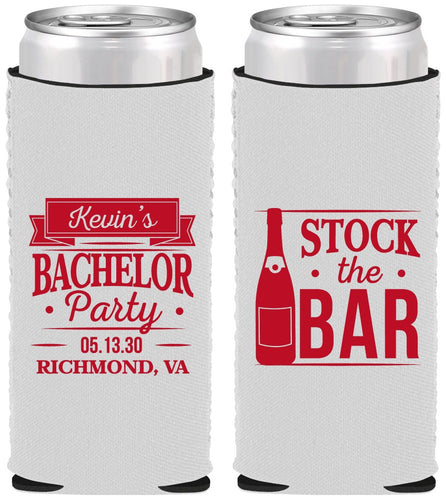 Custom Bachelor Party Neoprene Slim Can Coolers - Stock The Bar | 40073
