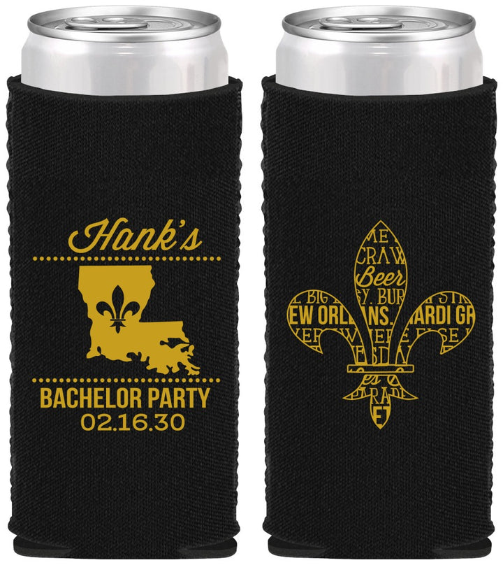 Custom Bachelor Party Neoprene Slim Can Coolers - New Orleans | 40074