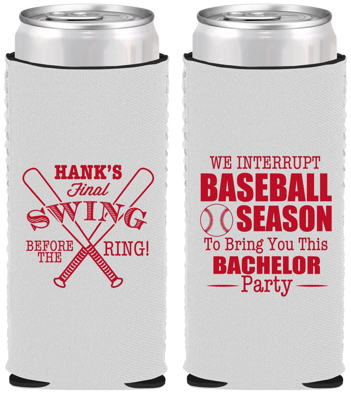 Custom Bachelor Party Neoprene Slim Can Coolers - Baseball | 40075