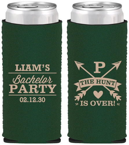 Custom Bachelor Party Neoprene Slim Can Coolers - Hunt Is Over | 40082
