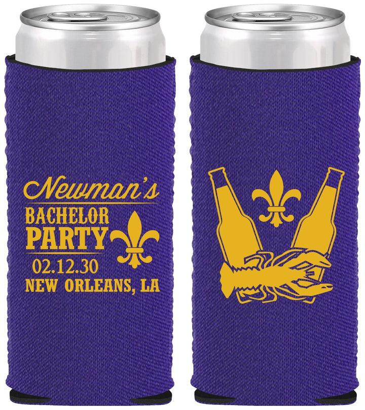 Custom Bachelor Party Neoprene Slim Can Coolers - Mardi Gras | 40085