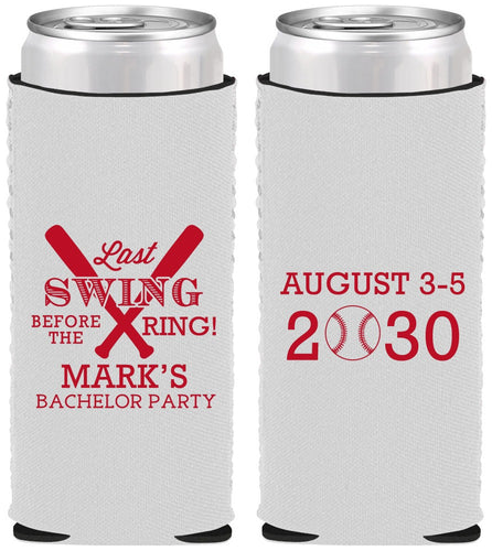 Custom Bachelor Party Neoprene Slim Can Coolers - Baseball | 40086